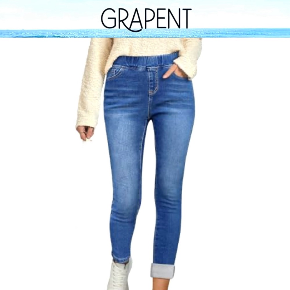 GRAPENT Fleece Lined skinny Jeans High Waist Pull On denim leggings size M NEW - Picture 9 of 9